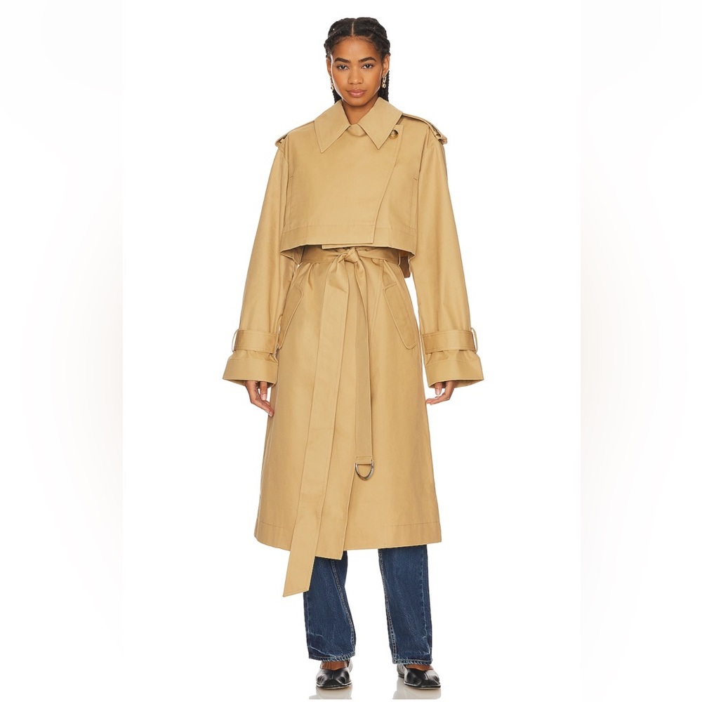NWT GRLFRND The Convertible Trench Coat in British Tan in S/M - Picture 2 of 6